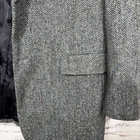 Harris Tweed Herringbone Wool Sport Coat Blazer Jacket Gray Blue 2 Button 44L - Picture 4 of 16